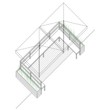Axonometry three-dimensional drawing of alfresco bar (aka dehors)