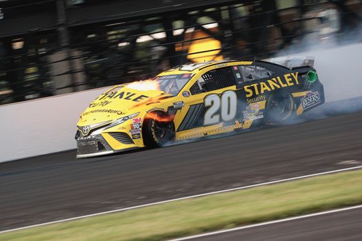 July 05, 2020 - Indianapolis, Indiana, USA: Eric Jones (20) hits the wall during the Brickyard 400 race at the Indianapolis Motor Speedway in Indianapolis, Indiana.