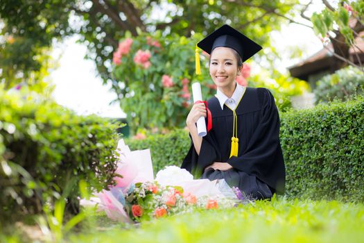 Happy graduated student girl - congratulations of education success.
