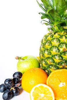 A selection of tropical fruit against a plain white background