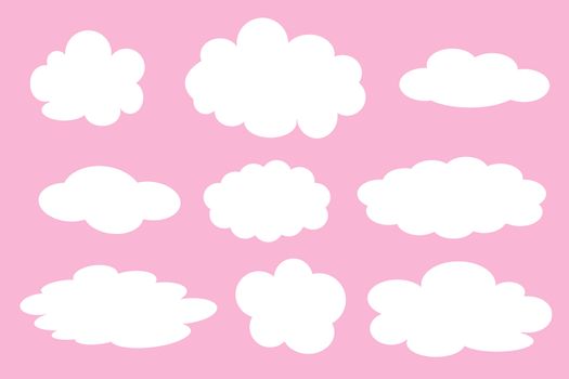 Set of different clouds illustration on pink background