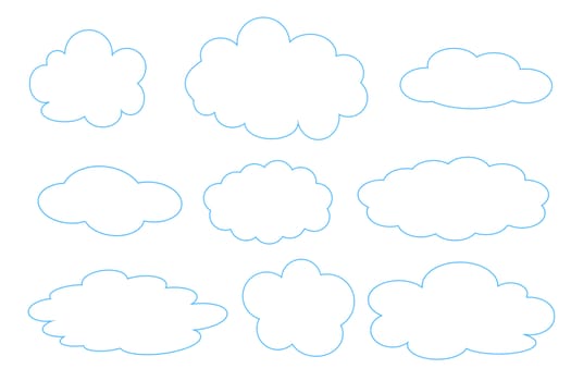 Set of different clouds outline on white background