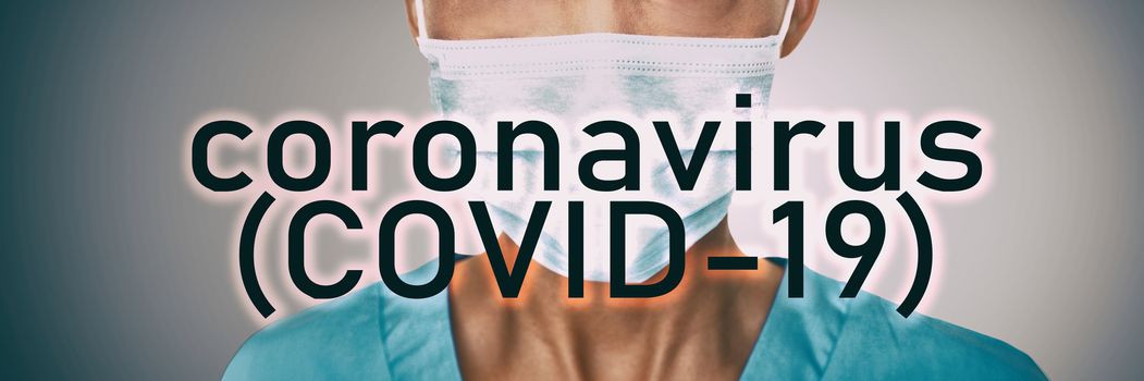 Coronavirus COVID-19 Text header for corona virus prevention guidelines background banner with face surgical mask hospital header doctor prevention banner panoramic.