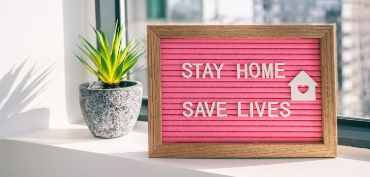 COVID-19 Coronavirus STAY HOME SAVE LIVES viral social media message sign with text for social distancing awareness. COVID-19 staying at home concept. Flatten the curve.