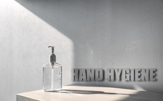 Hand sanitizer background for hands hygiene corona virus prevention - proper measures to keep clean hands with alcohol gel rub, hand sanitiser at public spaces offices and hospitals.