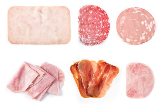 Assortment of different cold meat collage