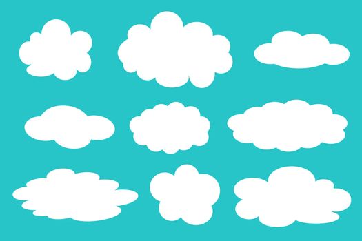 Set of different clouds illustration on turquoise background