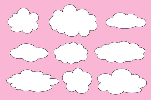 Set of different clouds illustration on pink background