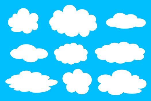 Set of different clouds illustration on blue background