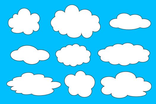 Set of different clouds illustration on blue background