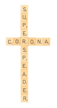 Corona superspreader letters, isolated on a white background