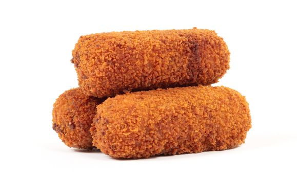 Brown crusty dutch kroketten isolated on a white background