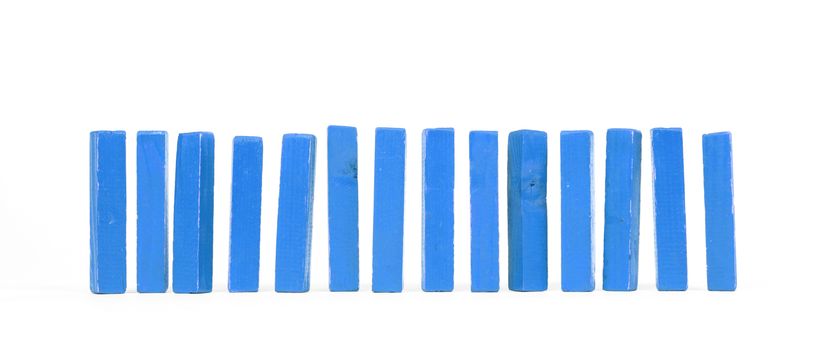 Vintage blue building blocks isolated on white background