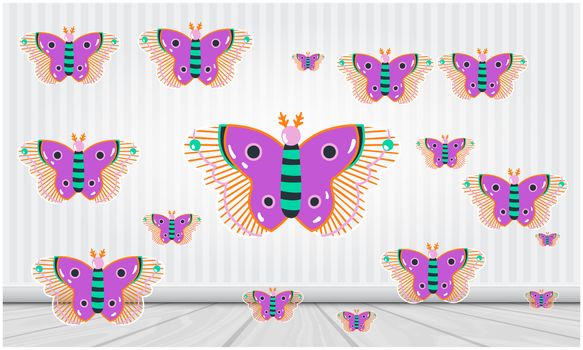 several beautiful butterflies on abstract backgrounds