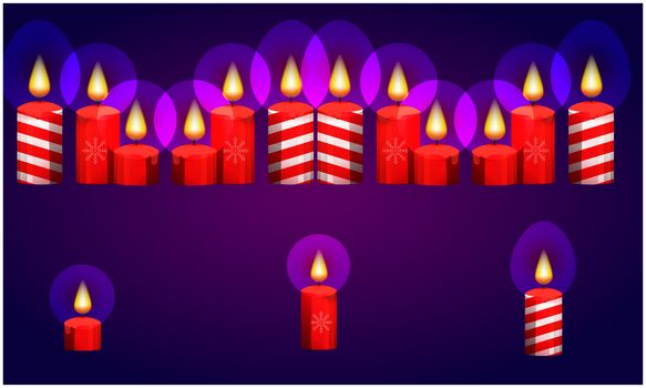 burning of various Christmas candles on abstract background