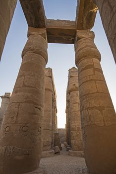 Columns with hieroglyphic carvings in ancient egyptian Luxor Temple