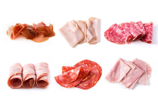 Assortment of different cold meat collage