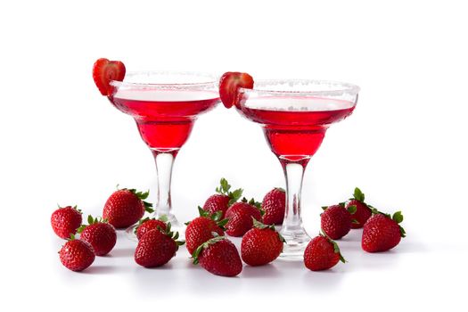 Strawberry cocktail drink in glass isolated on white background