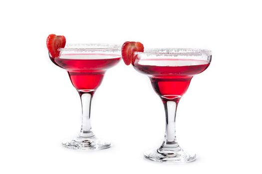 Strawberry cocktail drink in glass isolated on white background