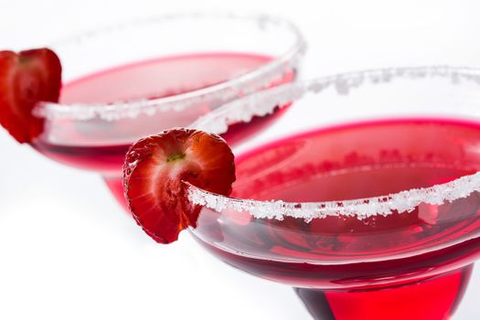 Strawberry cocktail drink in glass isolated on white background