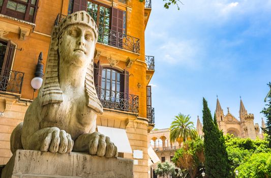 Old town of Palma de Mallorca with view of Cathedral La Seu