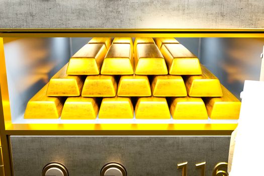 Gold bars in the bank's bank cell.