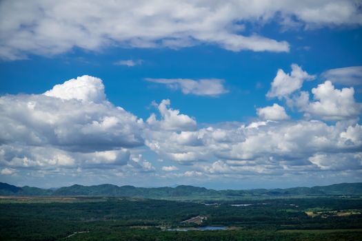 Cloudy skies and mountains in the moist forest