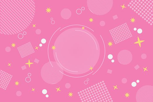kawaii pink background with yellow star, square dots and straight-line circle for backdrop