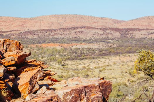 The view from the Serpentine Gorge Lookout on a clear winter's day near Alice Springs, Northern Territory, Australia