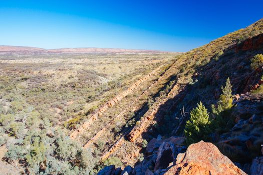 The view from the Serpentine Gorge Lookout on a clear winter's day near Alice Springs, Northern Territory, Australia