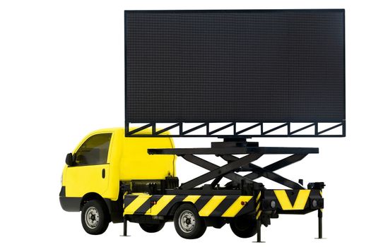 Billboard on car yellow color LED panel for sign Advertising isolated on background white