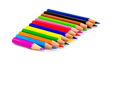 Multicolored pencils isolated on white background. School supplies.