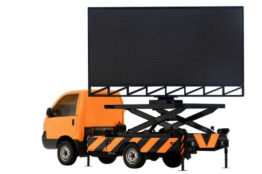 Billboard on car orange color LED panel for sign Advertising isolated on background white