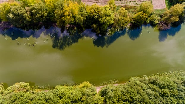 Top view on the river. Aerial view.