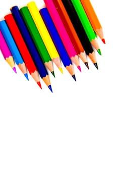 Multicolored pencils isolated on white background.