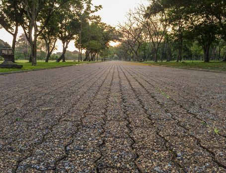 Sunrise on the road in Phutthamonthon Nakhon Pathom Province of Thailand, west of Bangkok.