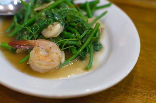 A Shrimp on the Stir-Fried Chinese Water Cress.