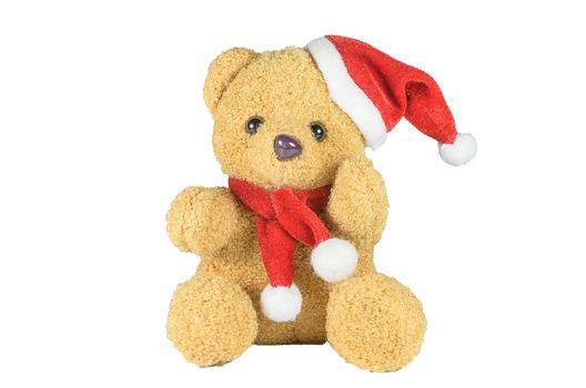 A Christmas Bear Doll with isolated on white.
