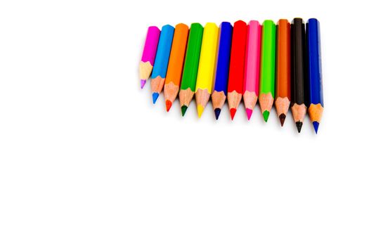 Multicolored pencils isolated on white background. School supplies.