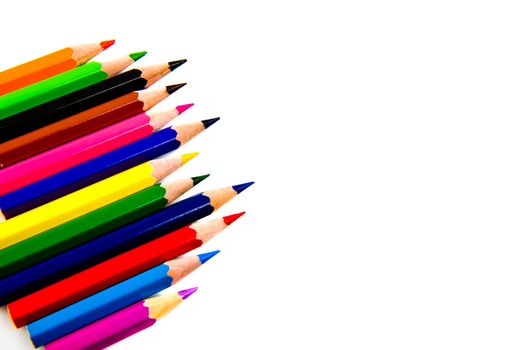 Multicolored pencils isolated on white background.