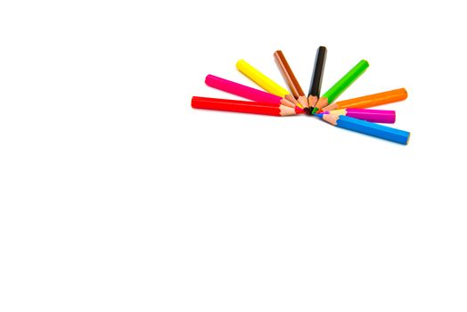 Multicolored pencils isolated on white background.