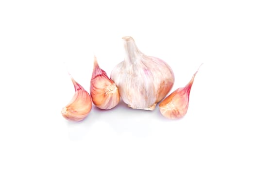 Garlic isolated on white background with reflection.