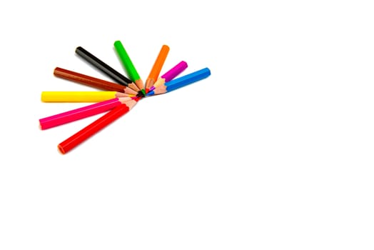 Multicolored pencils isolated on white background.