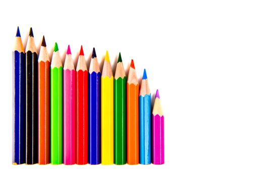 Multicolored pencils isolated on white background.