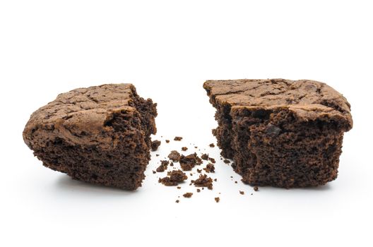 A Chocolate Brownie has slice isolated on whtie background.