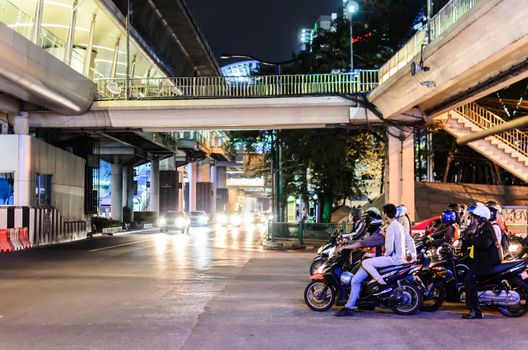 Editorial: Bangkok City, Thailand, 17st January 2017. A lot of motorcycle and people has waiting and for start to go back to home in rush hour.