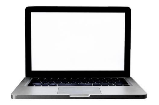 Laptop with blank screen isolated on white background.