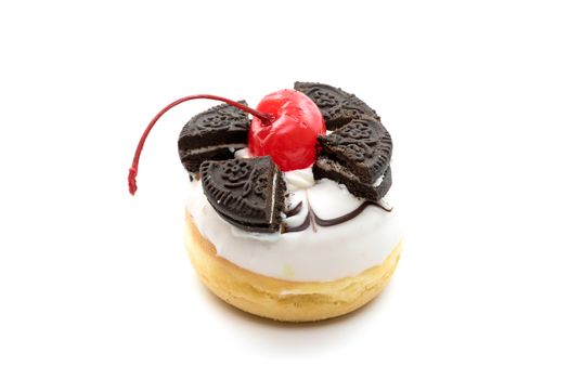 Donut with Cherry isolated on white background.