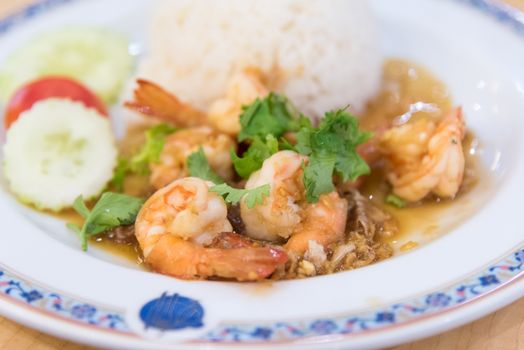 Fried Shrimps with Garlic and Pepper Served with Rice.