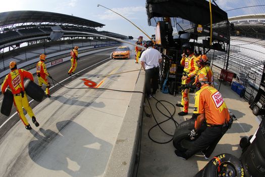 Ryan Newman (6) makes a pit stop for the Big Machine Hand Sanitizer 400 Powered by Big Machine Records at Indianapolis Motor Speedway in Indianapolis, .